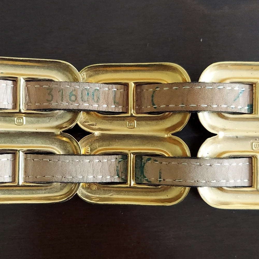 Vintage Late 1980s/Early 1990s Gold Chain & Woven Black Leather Double Link Belt - Picture 12 of 16